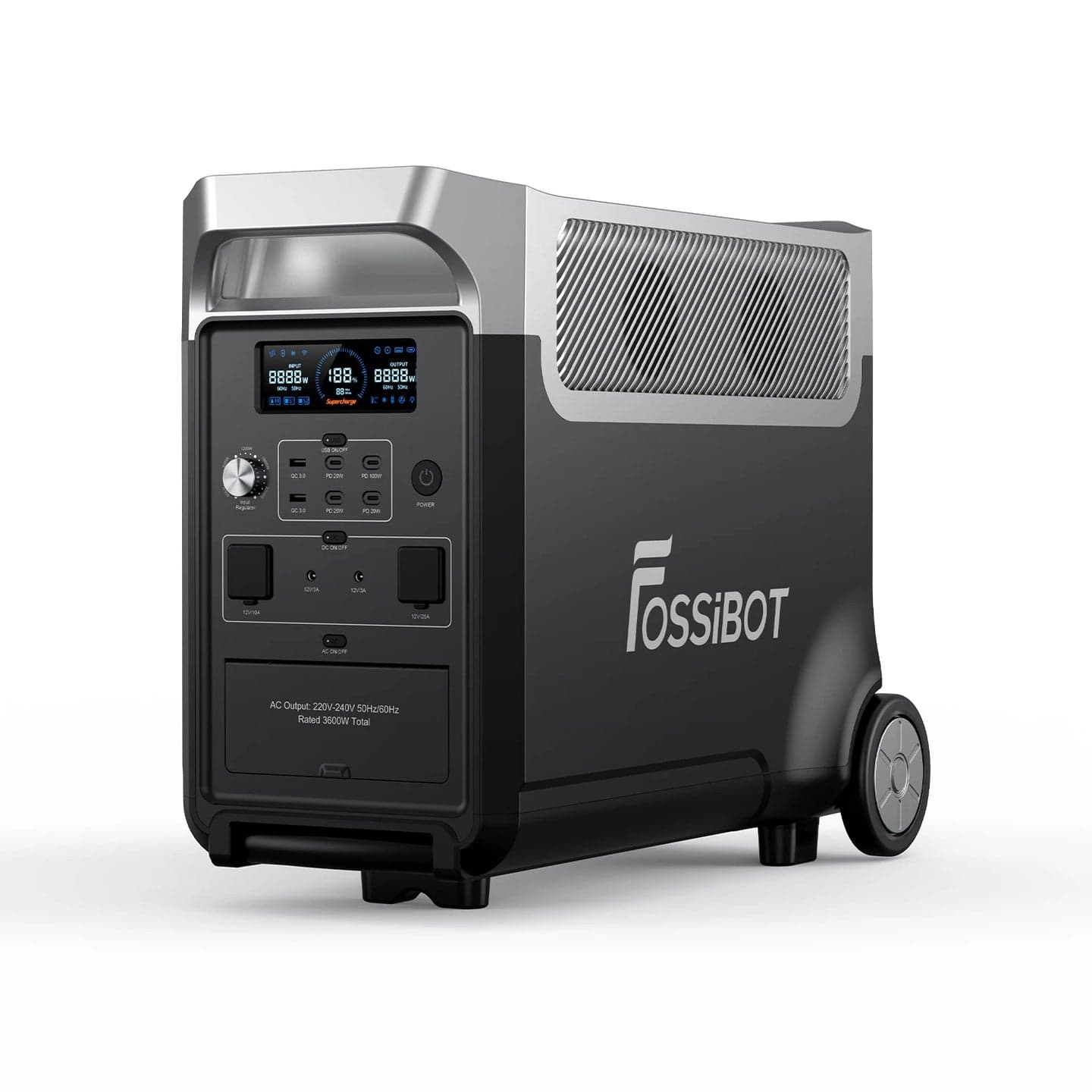 FOSSiBOT F3600 Pro vista frontal y lateral sobre fondo blanco