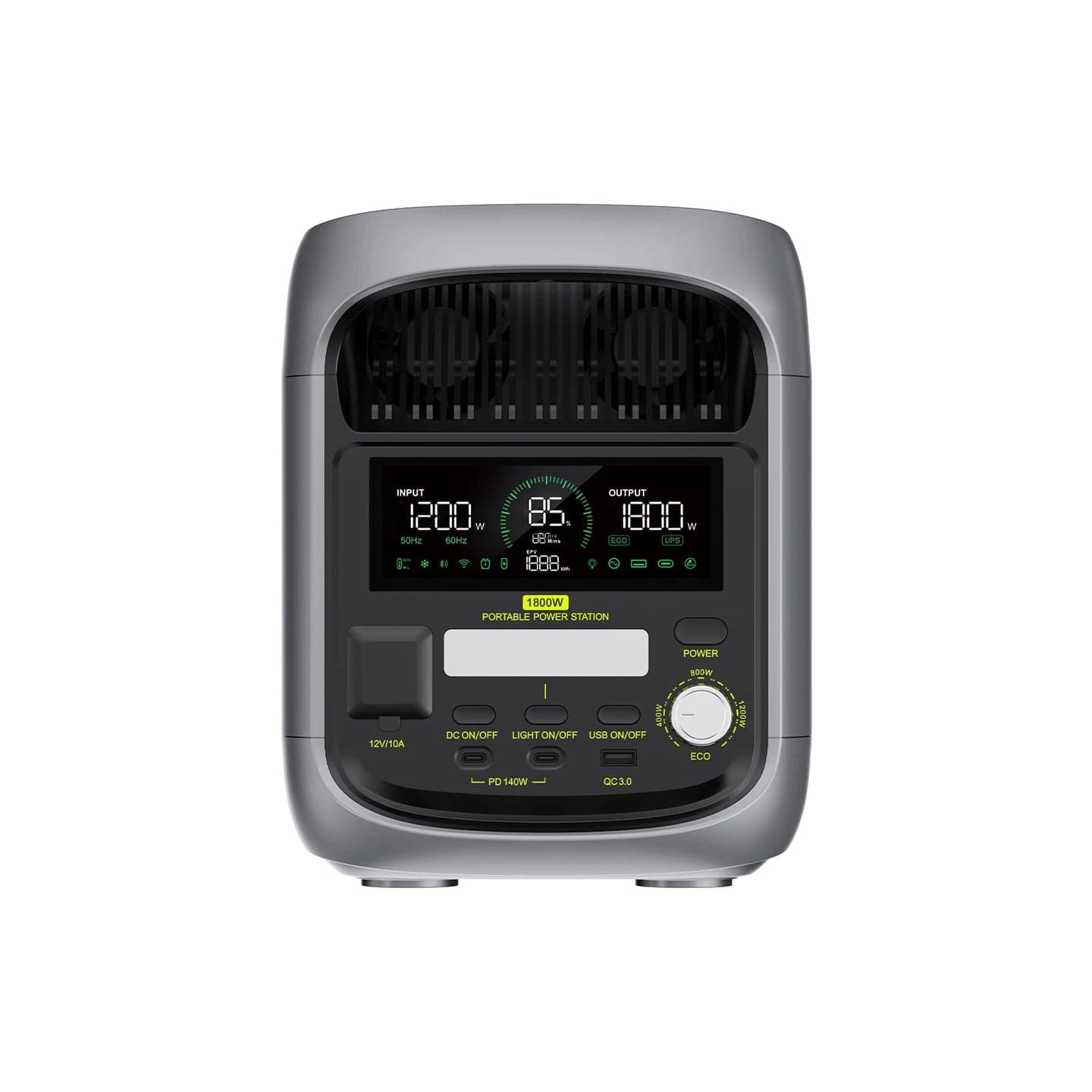 FOSSiBOT F1800 vista frontal y lateral con pantalla y conexiones