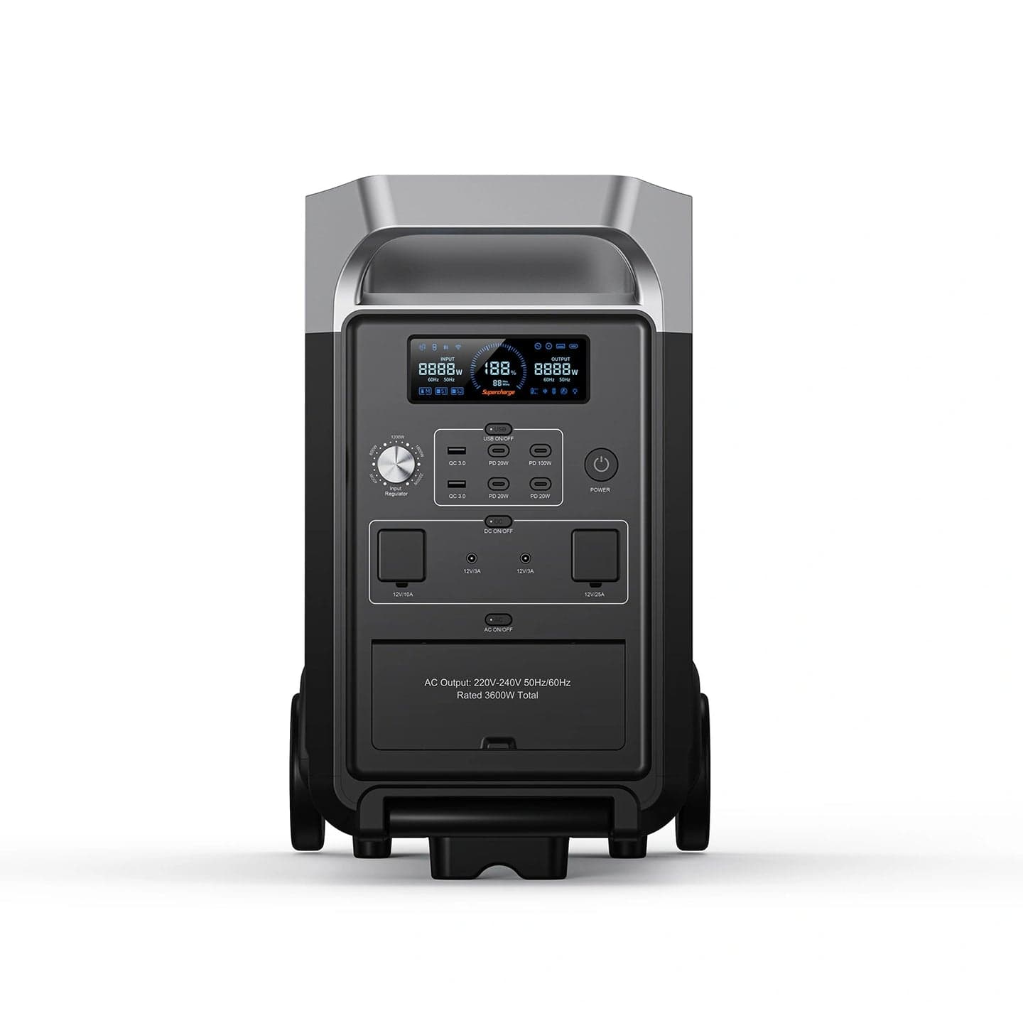Panel frontal y conexiones de la FOSSiBOT F3600 Pro